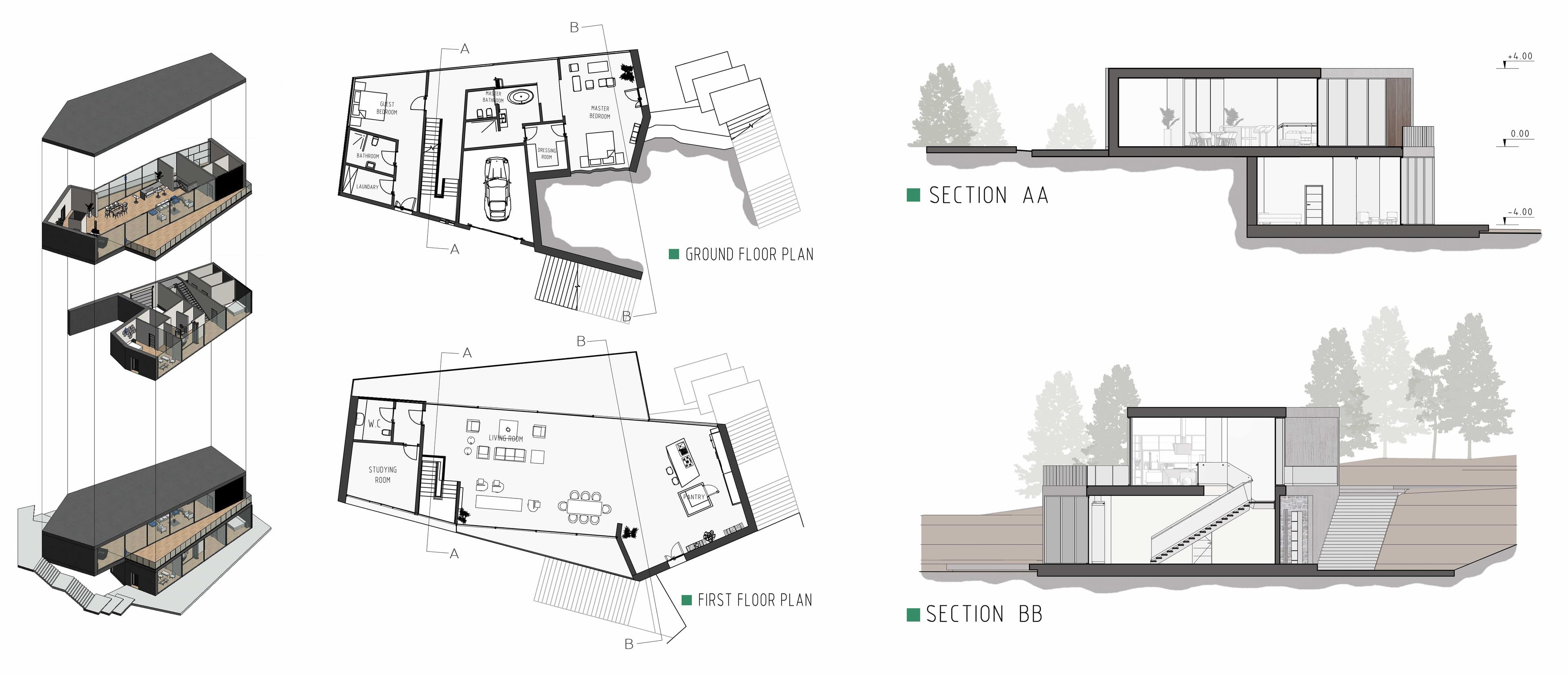 Beach House architectural plans and sections