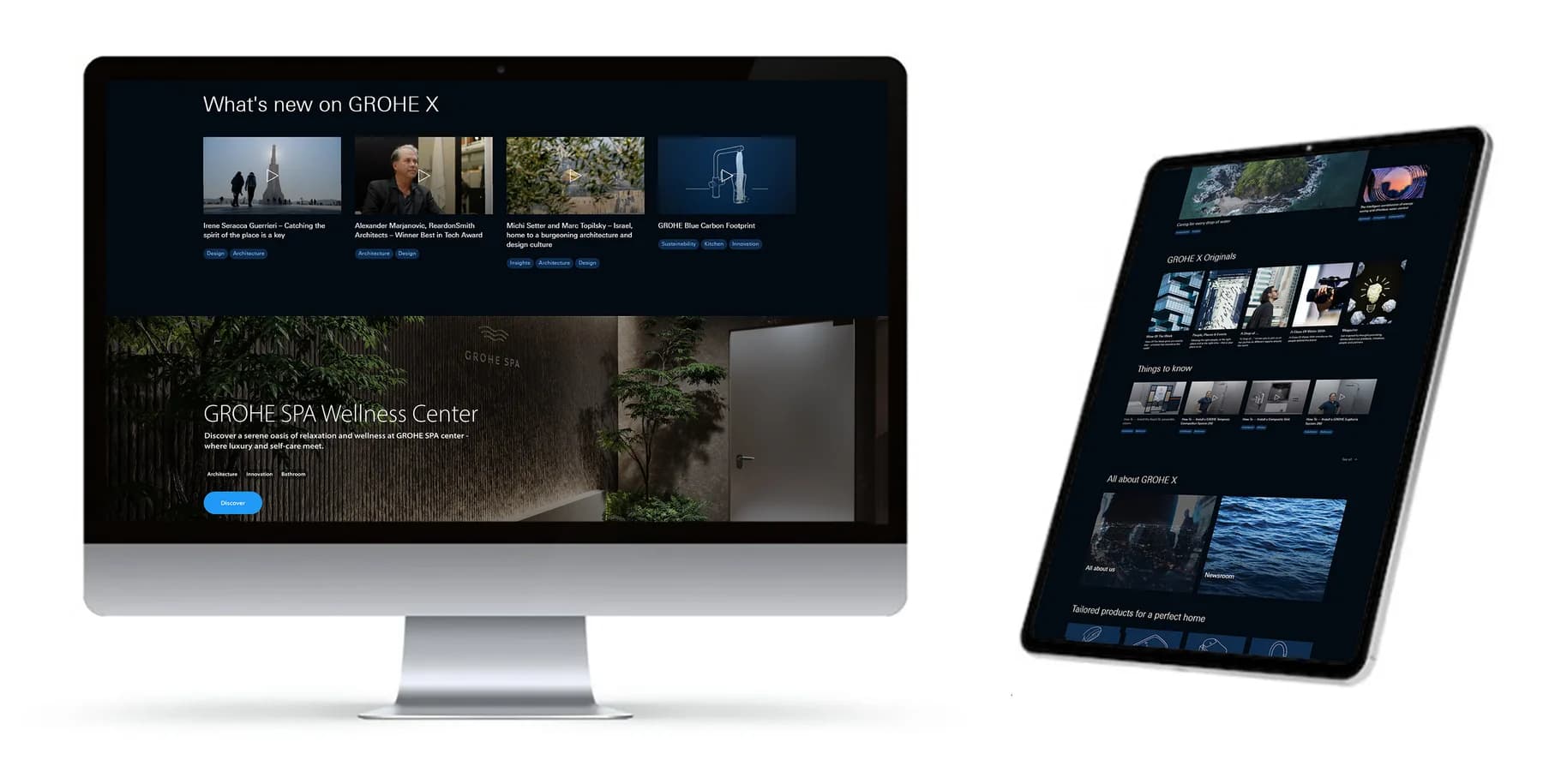 GROHE X website displayed on a desktop monitor and tablet