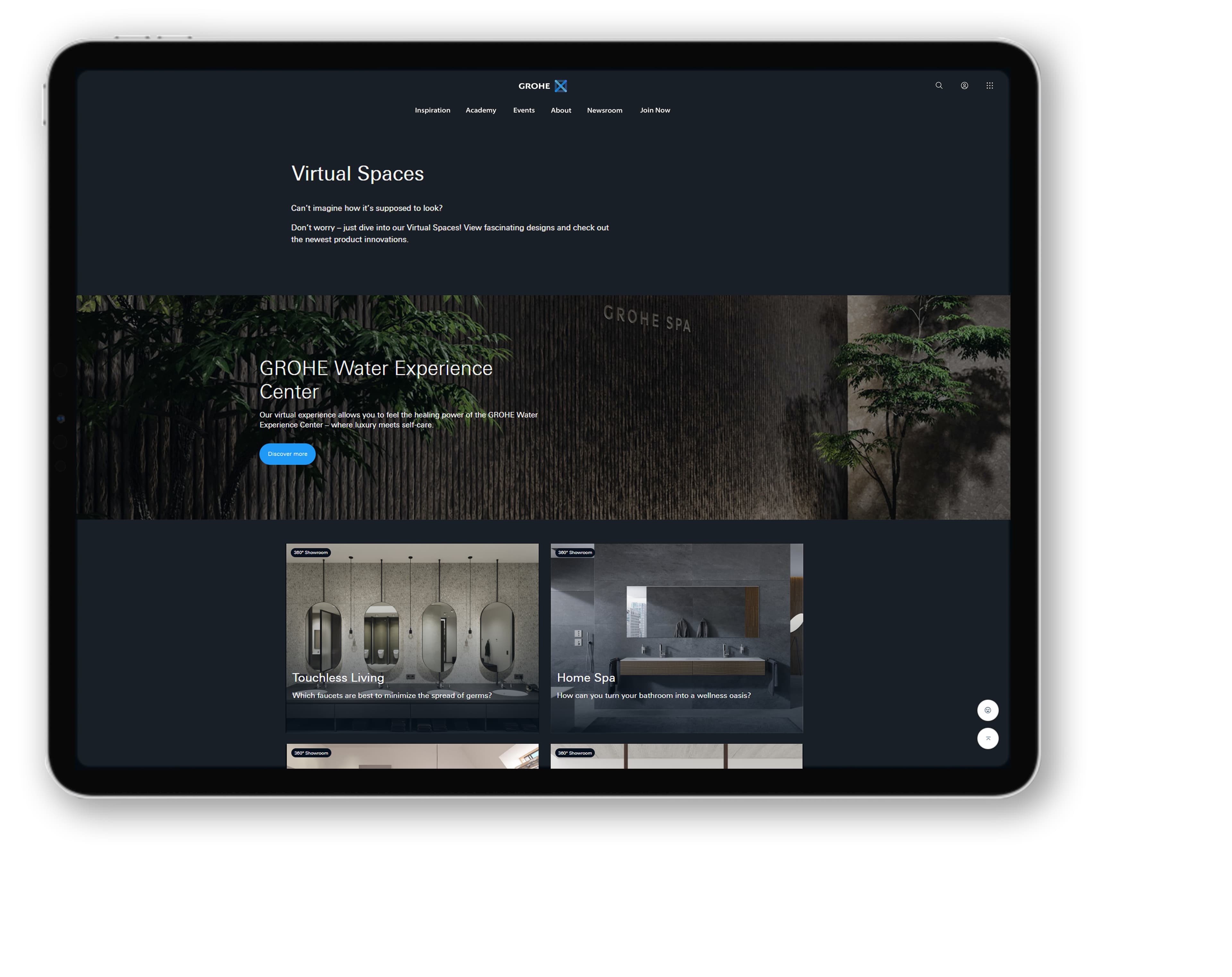 GROHE Virtual Spaces displayed on a tablet