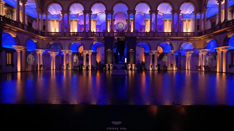 Illuminated courtyard installation at Milan Design Week 2023